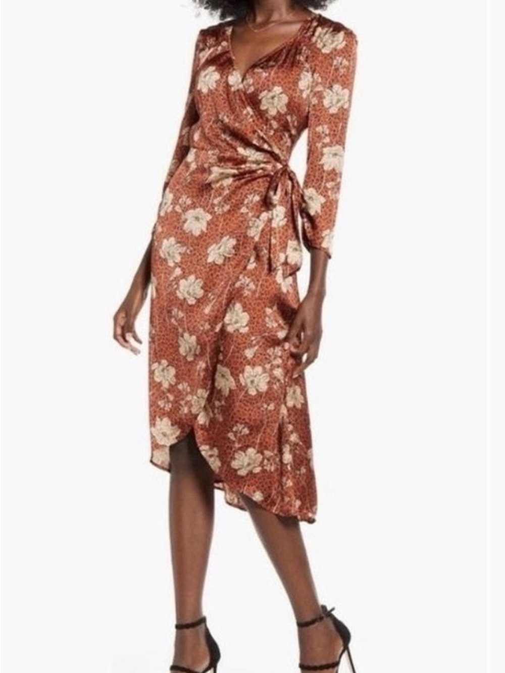 Leith Leopard Floral Wrap Midi Dress